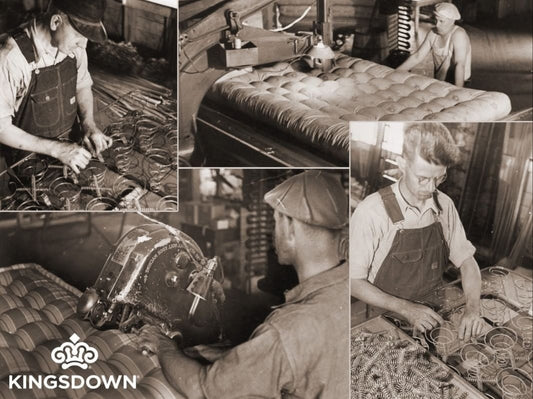 factory workers and machines making mattresses at kingsdown mattress factory