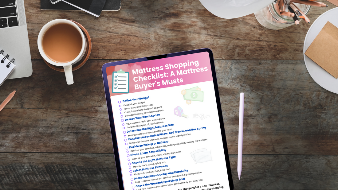 A tablet on a desk with holiday decorations, Mattress Shopping Checklist:  A Mattress Buyer's Musts