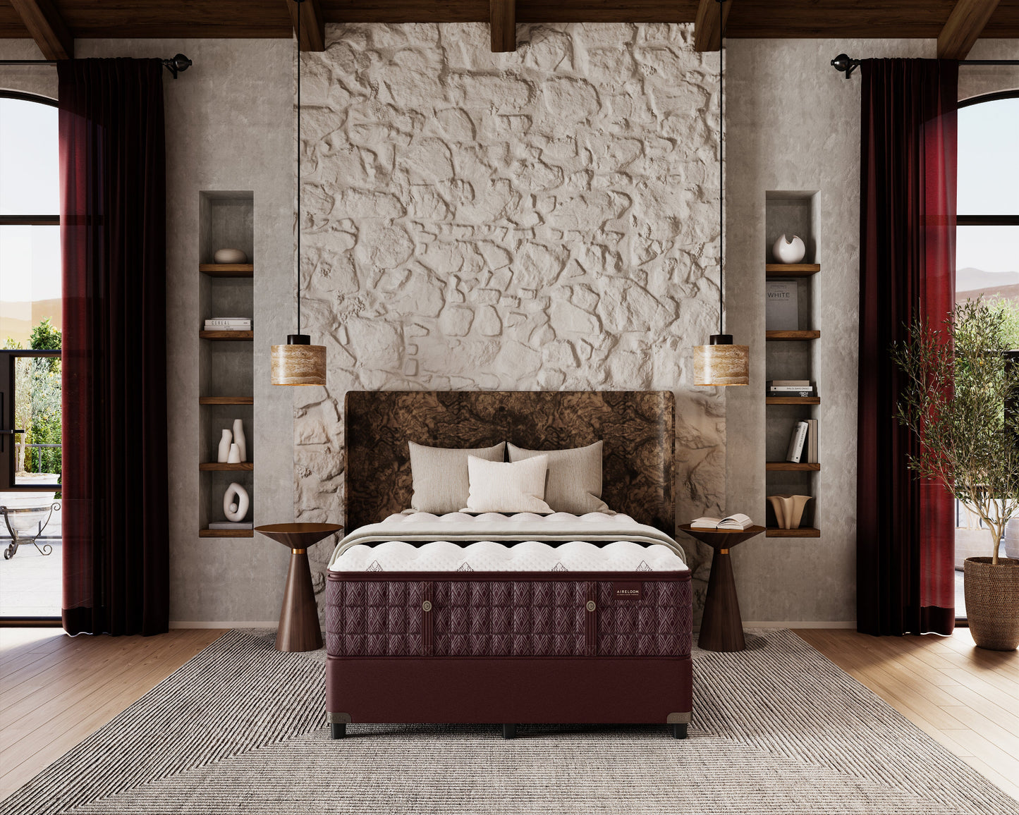 Luxetop M2+ Luxurious vine red colour mattress in a modern bedroom set up.