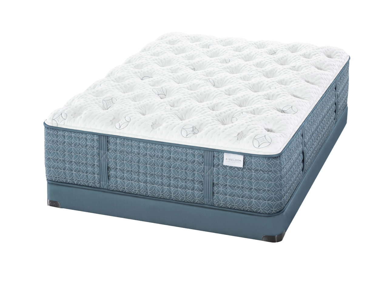 Aireloom Blue and white mattress on a white background