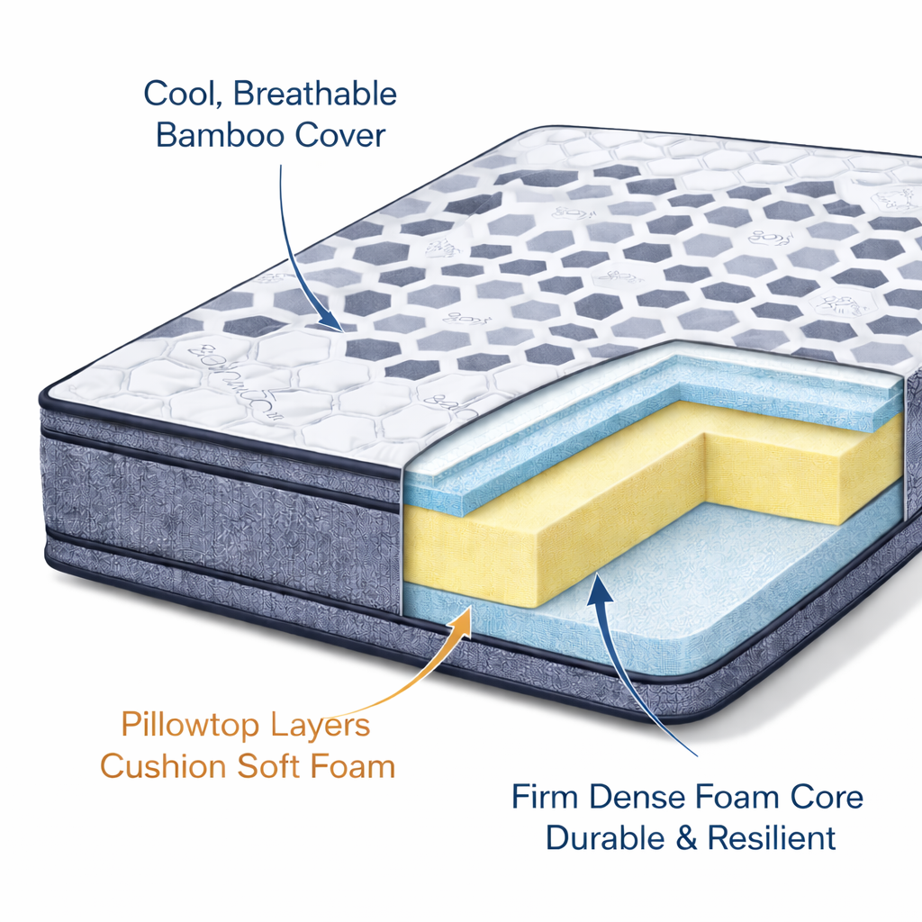 Doctor Firm Euro Top Two-Sided Mattress cutaway featuring layers inside and reversible design.