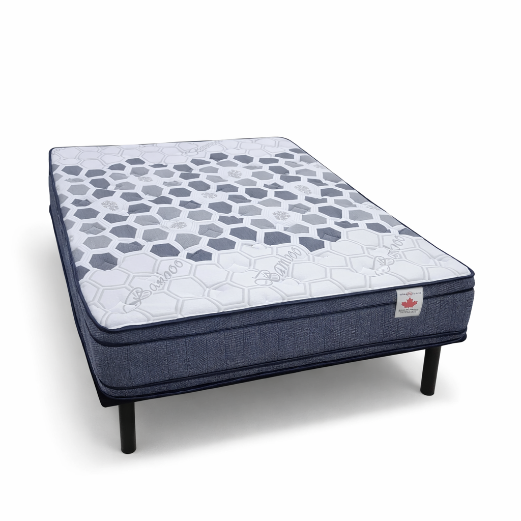 Doctor Firm Euro Top Two Sided Mattress on a black  platform base.