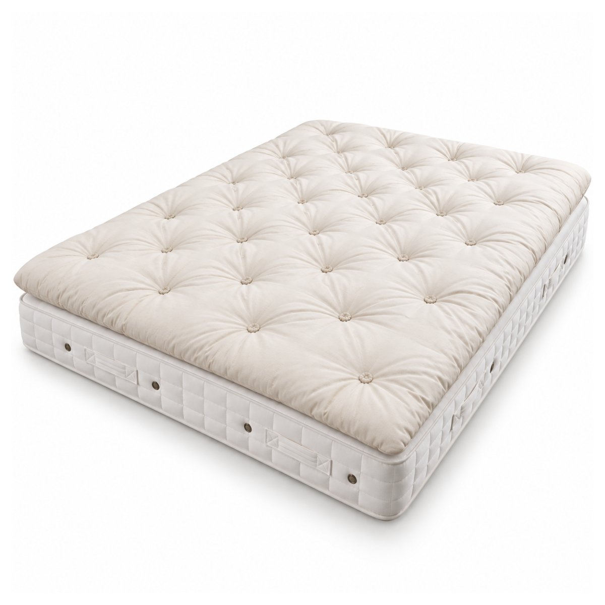 Hypnos Helmsley Soft mattress with tufted alpaca wool topper shown at an angle on a plain white background.