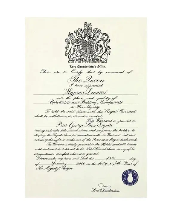 Official document with royal seal and text on a white background