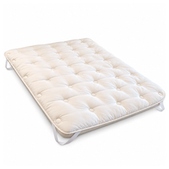Hypnos Wool Silk Cotton mattress topper with elastic straps shown at an angle on a clean white background.