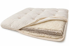 Sprout Alpaca Wool Mattress Topper cutaway showing alpaca wool between cotton layers.