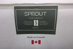 Sprout Firmus mattress label with Canadian Chiropractic Association endorsement.