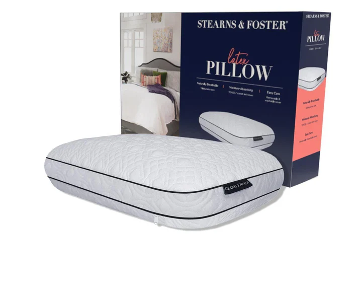 Stearns and Foster Memory Foam Pillow and a packaging box on a white background. 