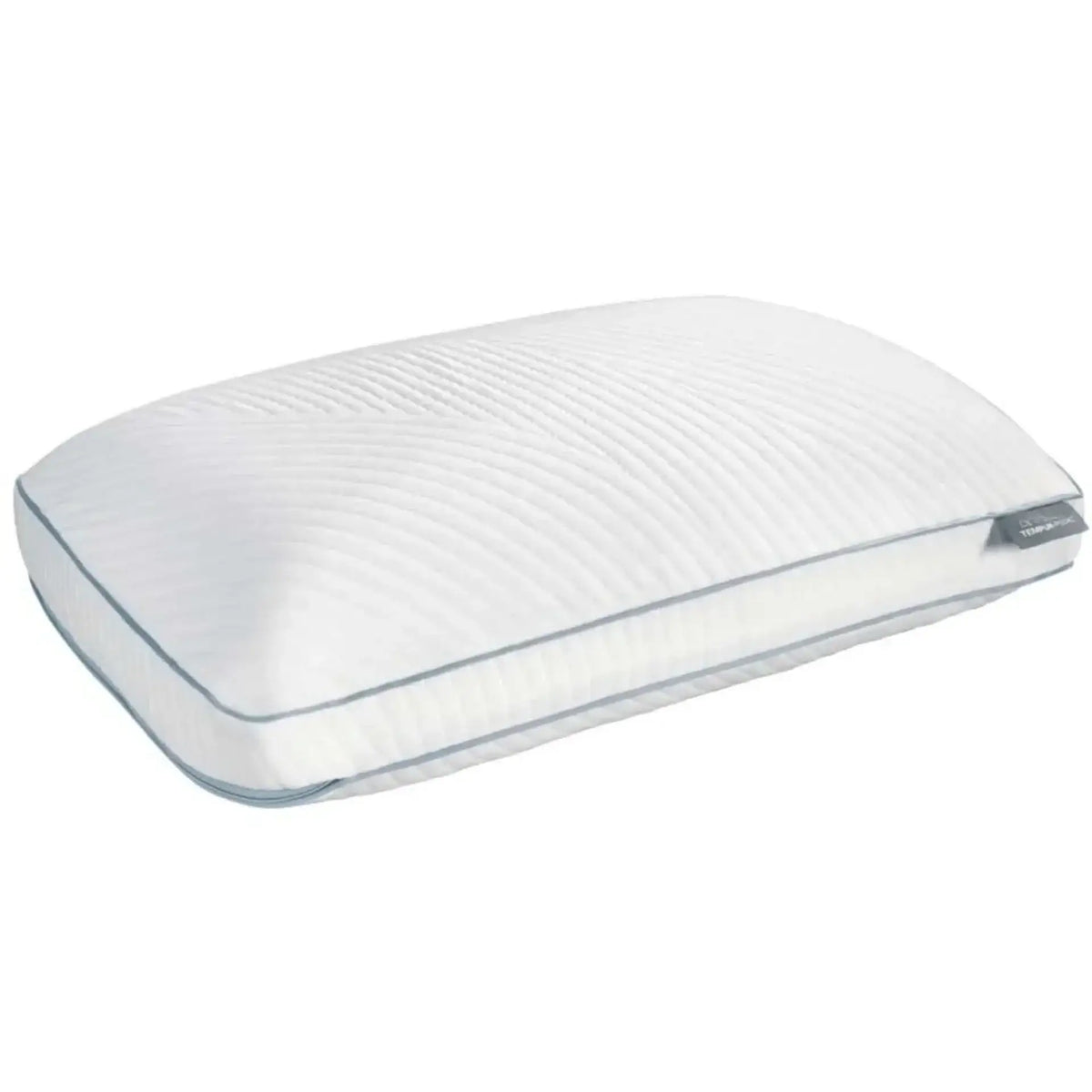White pillow with blue accents on a white background