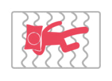 A pink colored vector image of a pillow and a human sleeping on it.