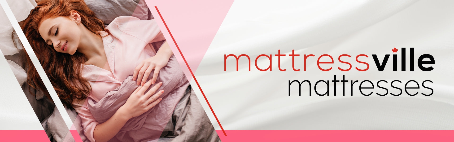woman with red hair laying in bed under the covers wearing pink pajamas,  mattressville mattresses